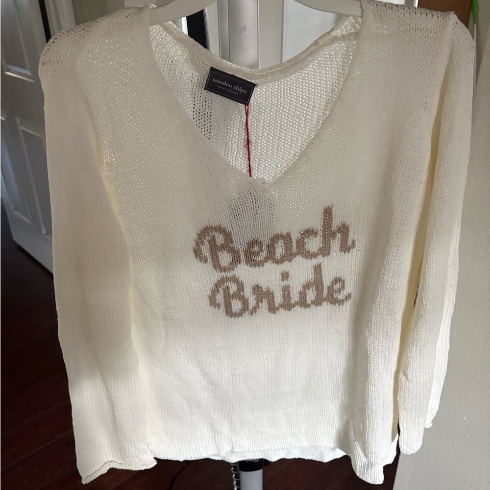 NWT Wooden Ships Cream Knit Top with Tan Tag detail beach bride - bridal gift